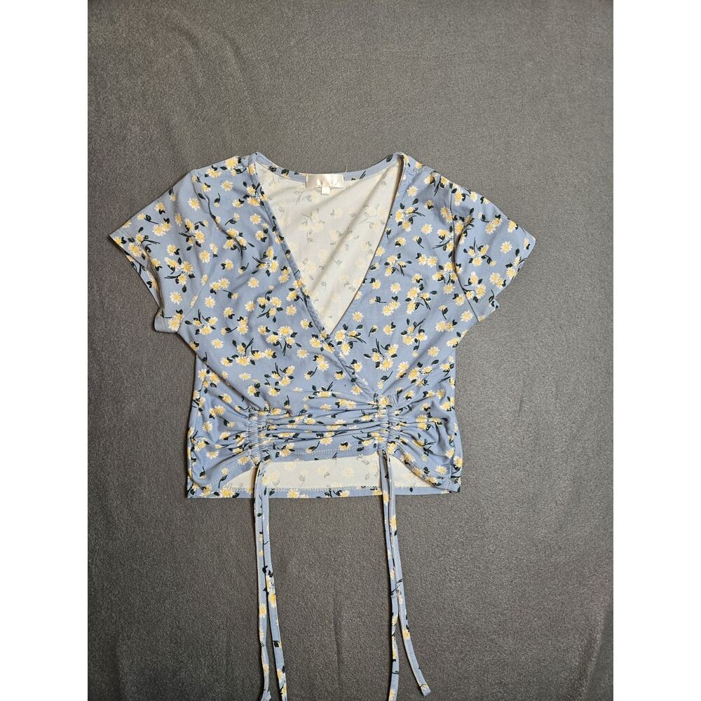 Floral Top Womens XS-S Blue Stretchy Floral Top